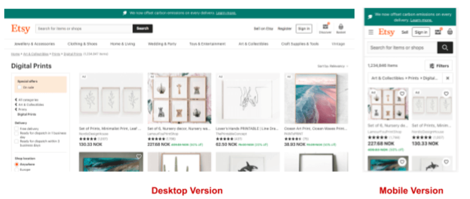 mobile vs desktop website example