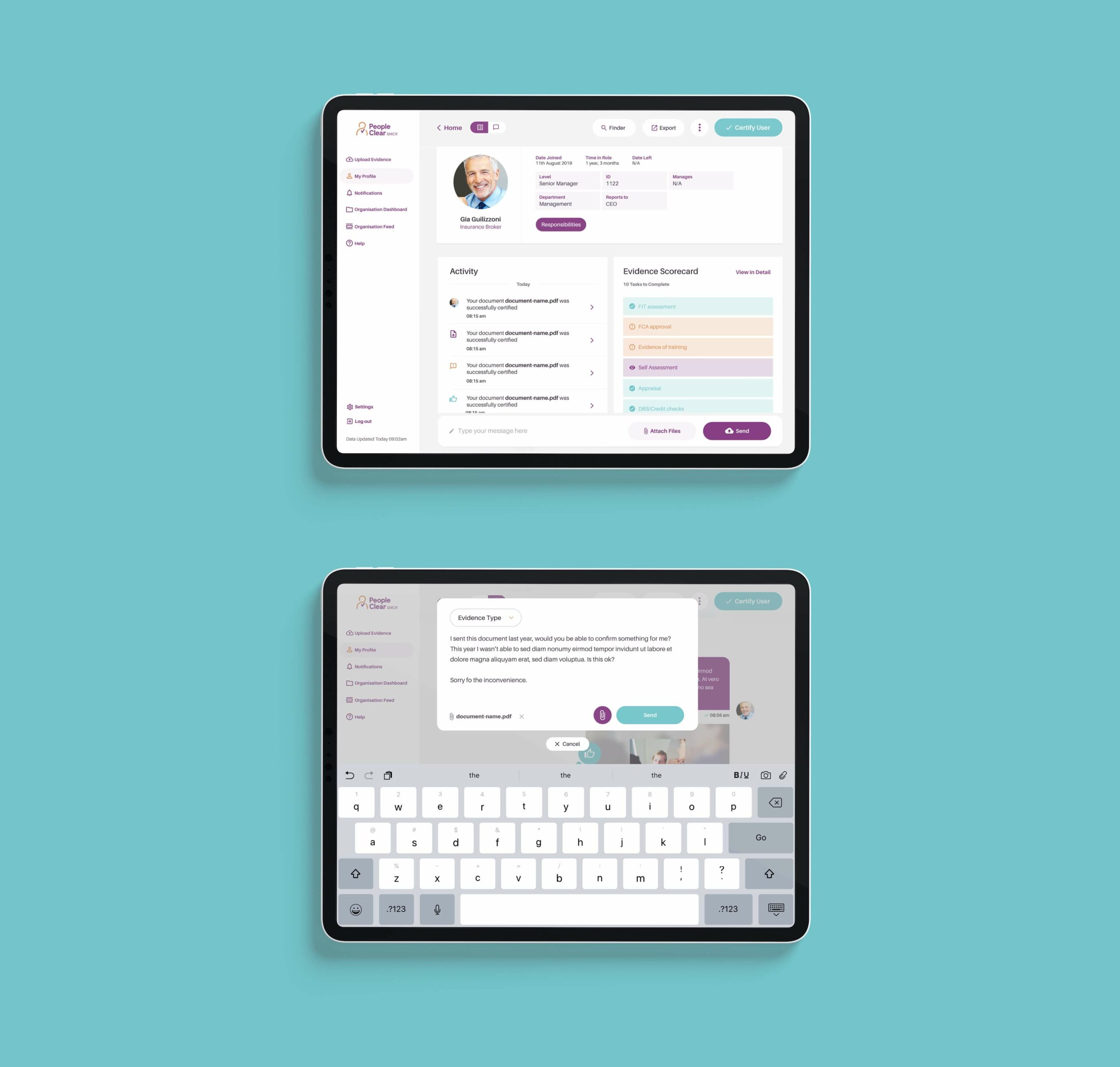 peopleclear app mockup on ipad