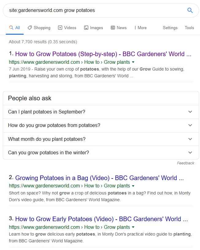 Google Site Search Gardeners World