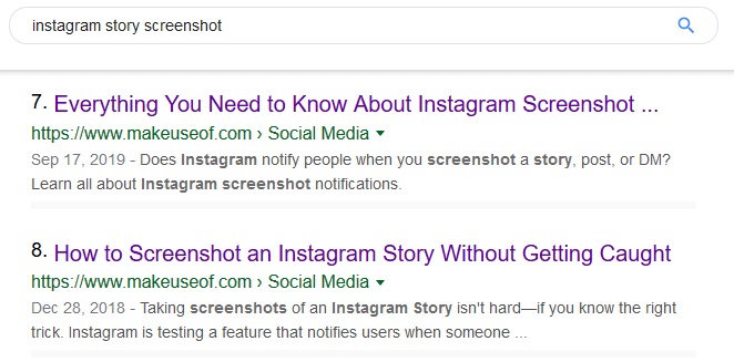 Instagram Story SERP Result