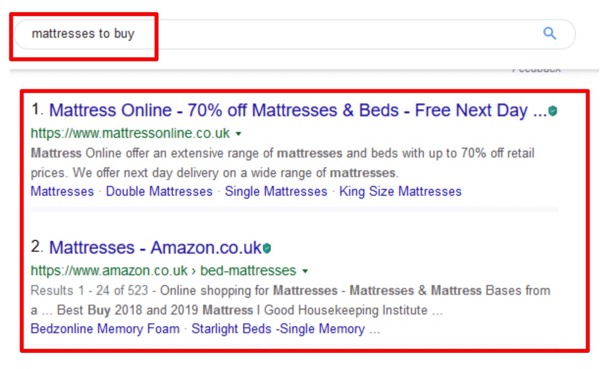 SERP Result Best Mattresses 2