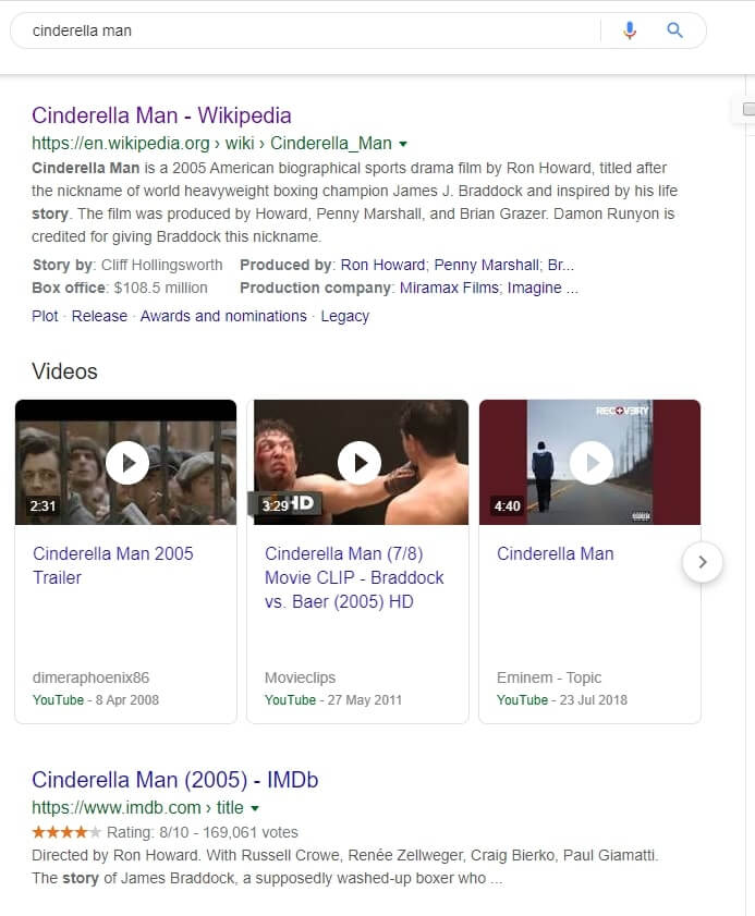 google search for example content - cinderella man
