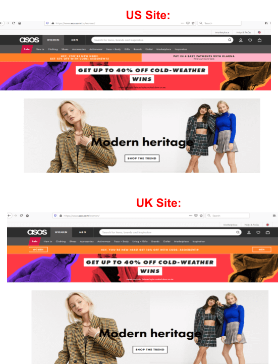 asos us site vs uk site content example