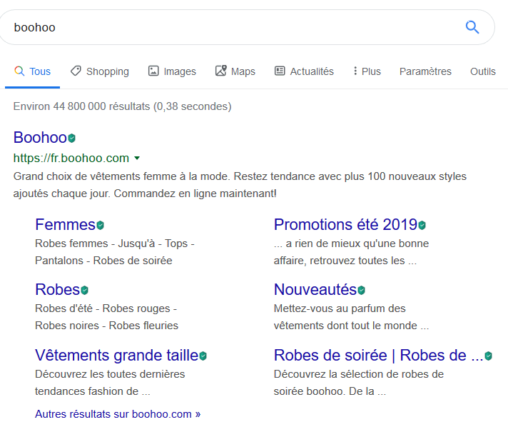 boohoo france google search results