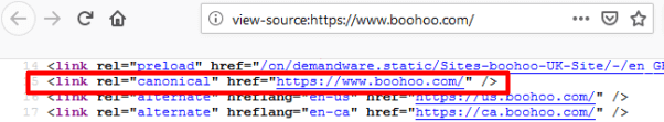 canonical hreflang example boohoo