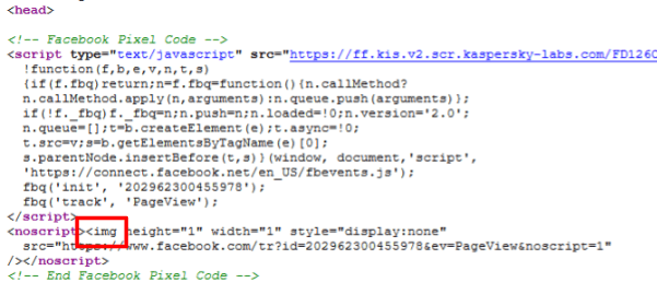 facebook pixel code head break issue