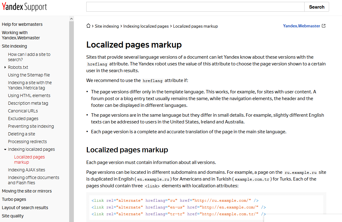 yandex hreflang support
