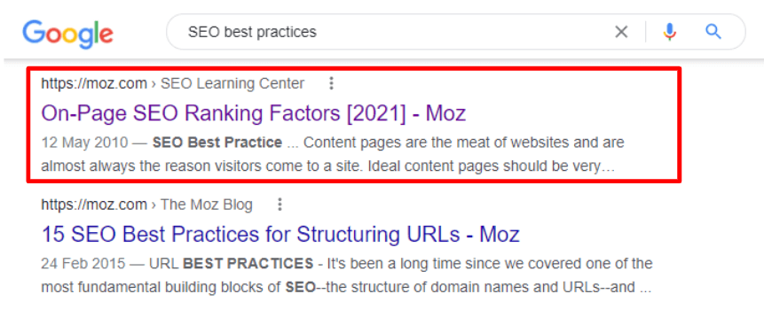 freshness search example moz
